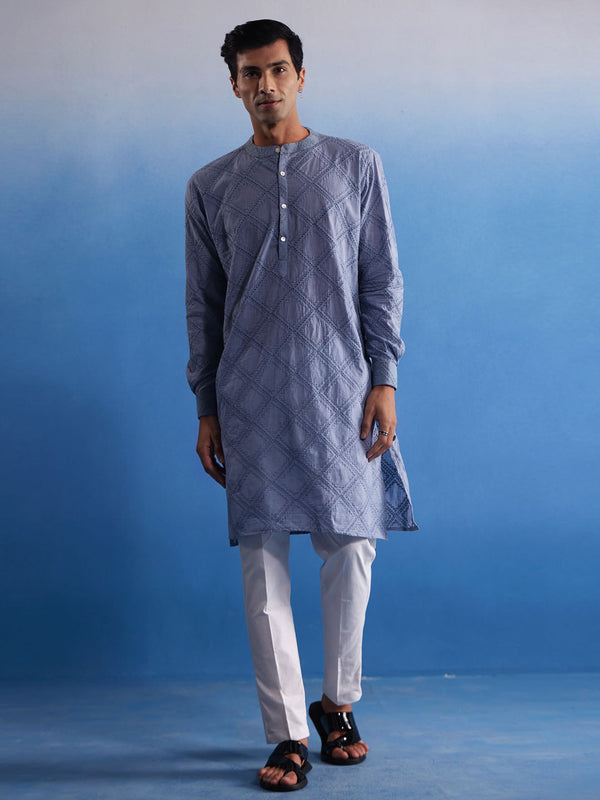 Shvaas By Jashvi Men's Aqua Cotton Kurta Pyjama Set