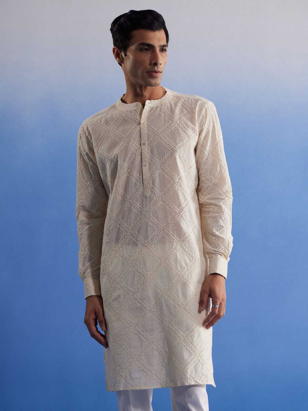 Jashvi Men's Cream Hakooba Cotton Kurta