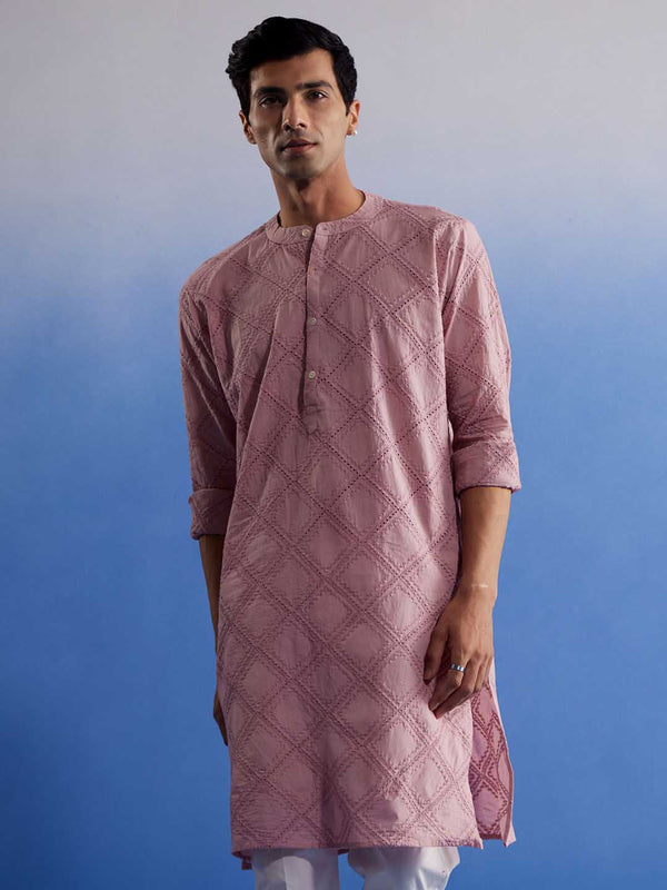 Jashvi Men's Pink Hakooba Cotton Kurta