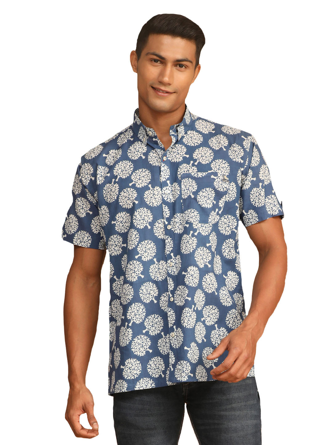 Men's Blue Cotton Ethnic Shirt - Vastramay