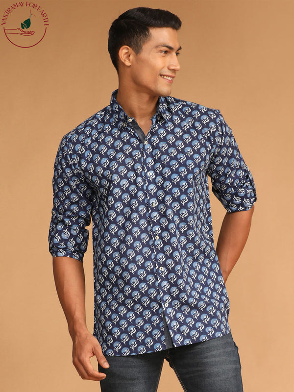 Jashvi Men's Blue Printed Shirt