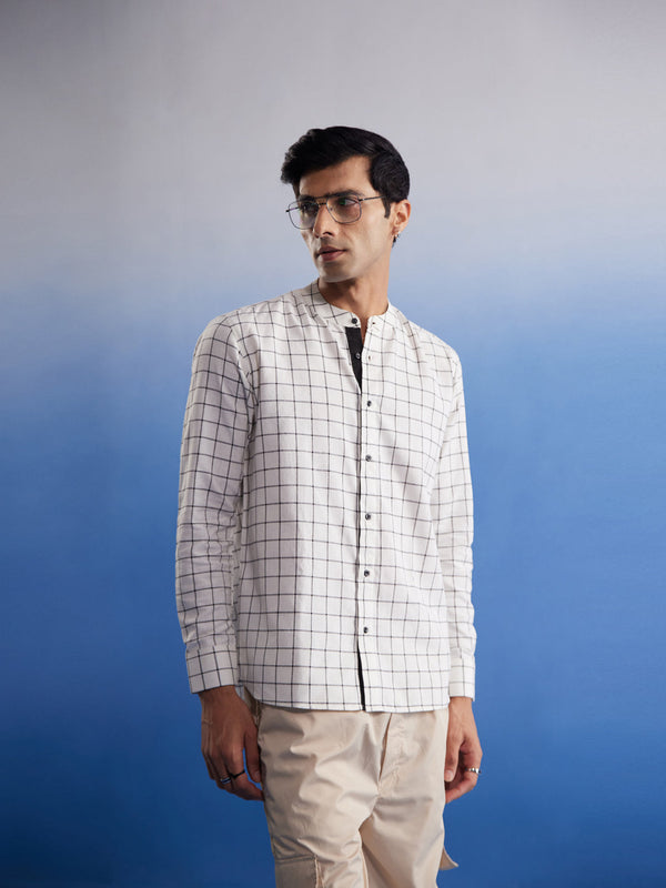 Jashvi Men's White Checked Cotton Shirt