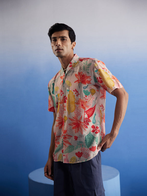 Jashvi Men's Multicolor Floral Printed Half Shirt