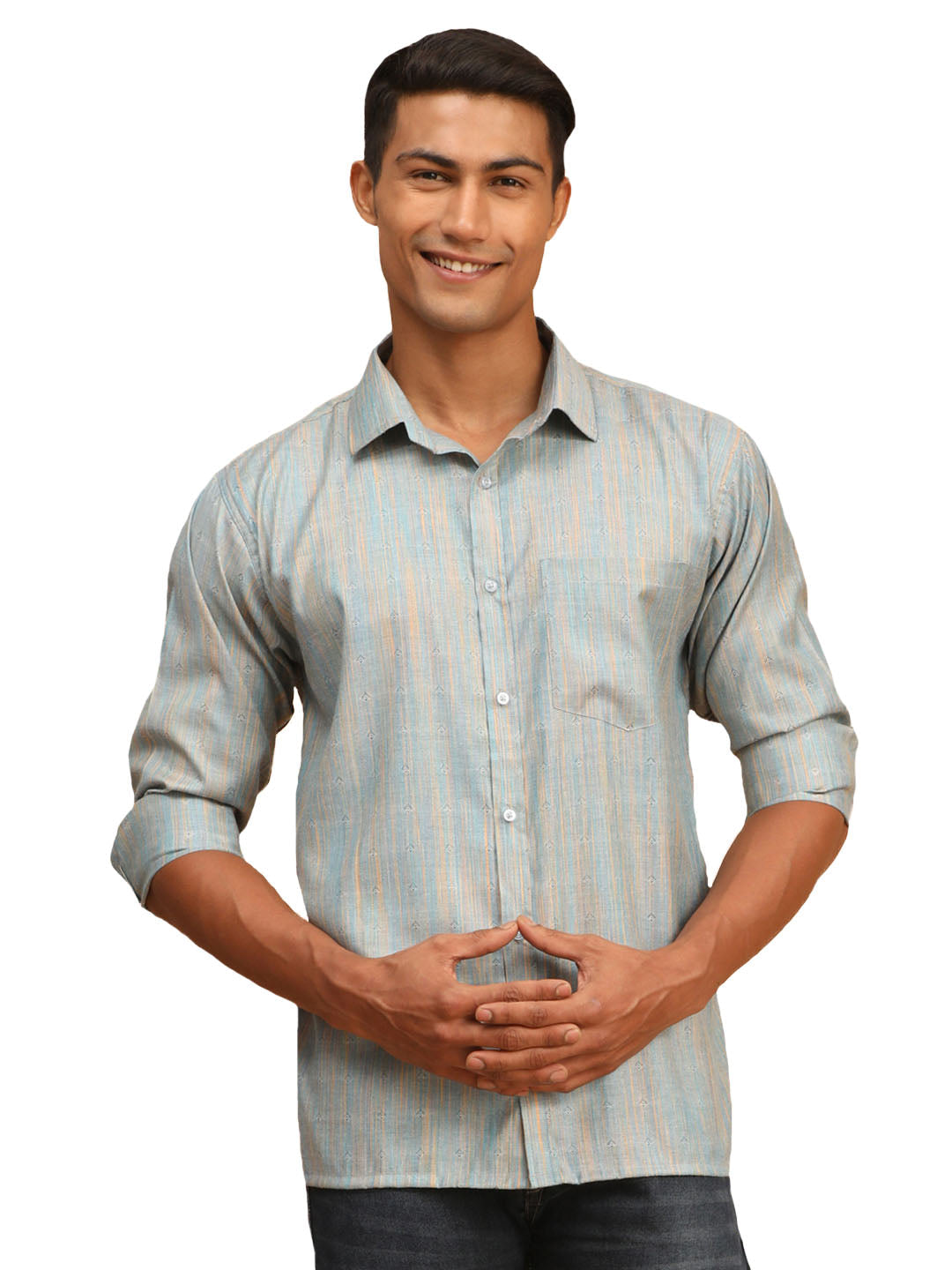 Men's Blue Cotton Ethnic Shirt - Vastramay