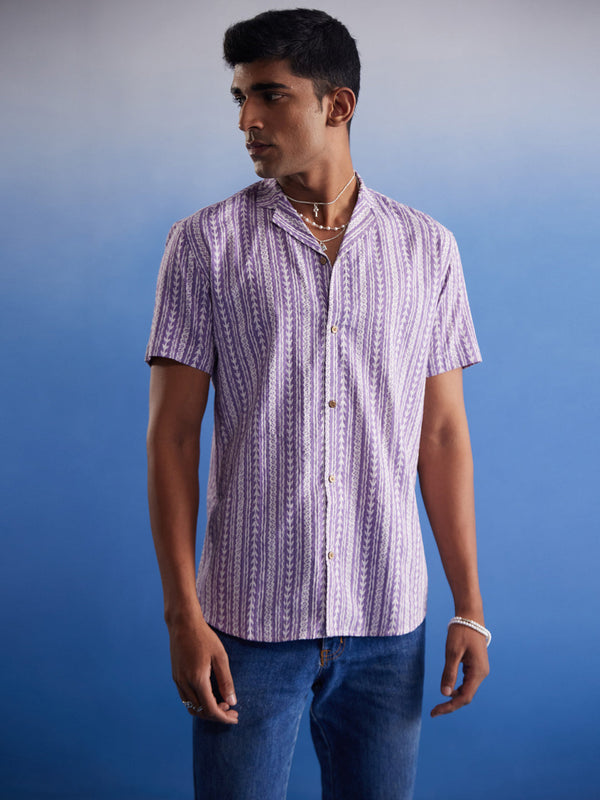 Jashvi Men's Purple Striped Woven Cotton Shirt