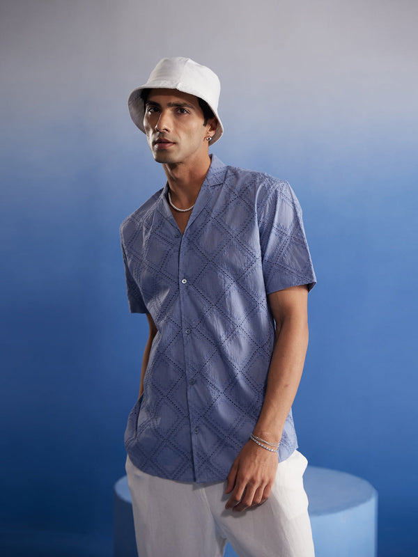 Jashvi Men's Aqua Blue Hakooba Shirt