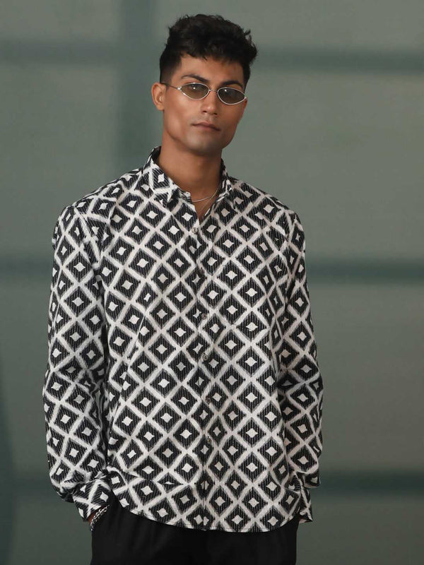 Jashvi Men's Black Printed Shirt