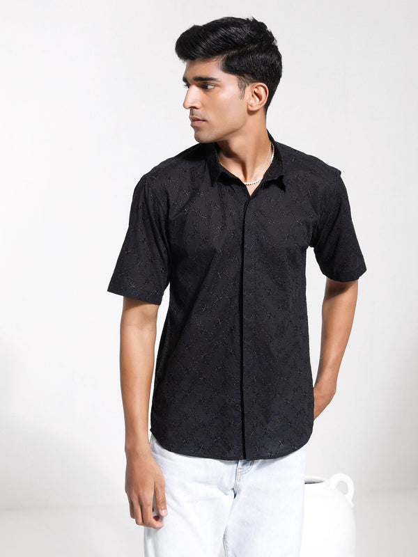 Jashvi Men's Black Cotton Ethnic Shirt