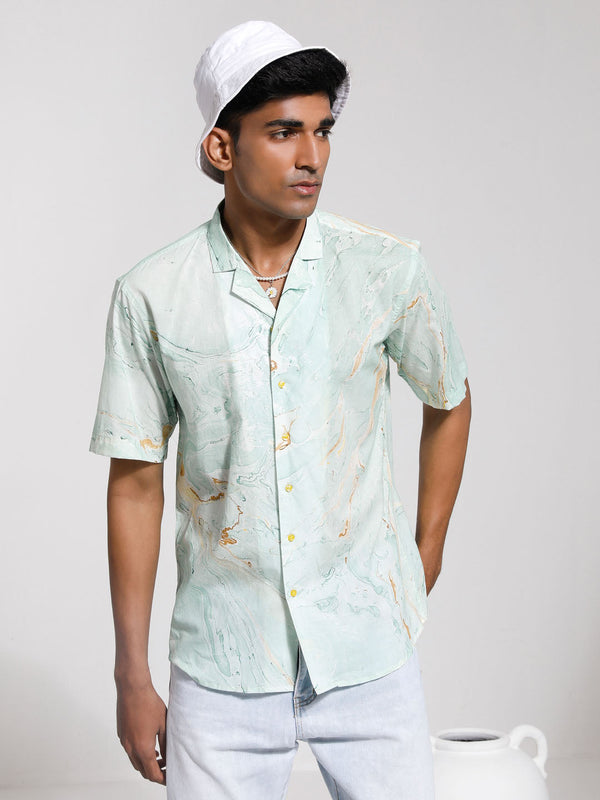 Jashvi Men's Mint Green Cotton Ethnic Shirt