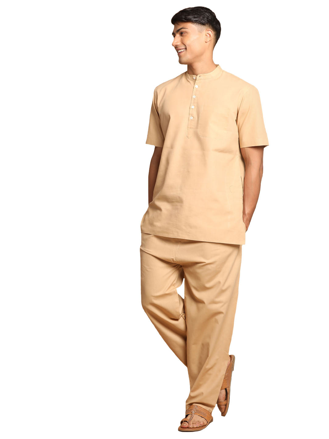 Men's Chiku Cotton Work From Home Collection Kurta Pyjama Set - Vastramay