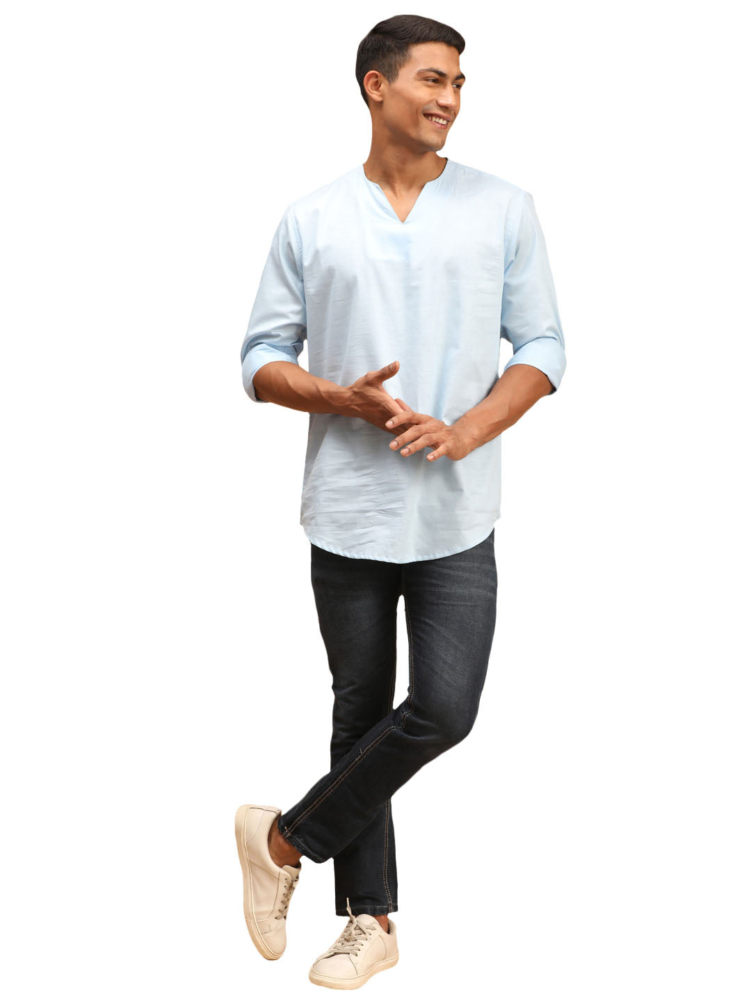 Men's Aqua Cotton Blend Short Kurta - Vastramay