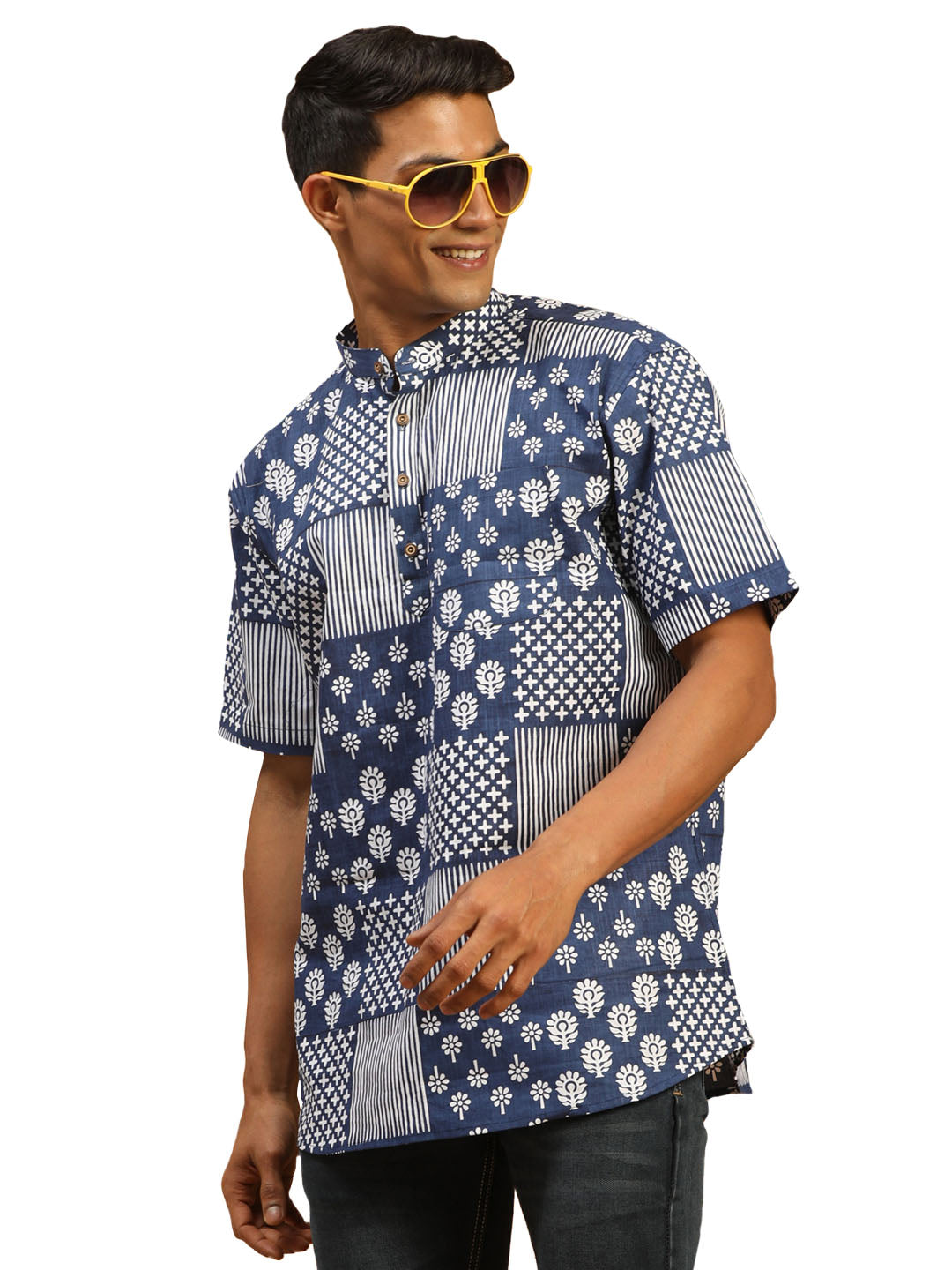 Men's Blue Cotton Short Kurta - Vastramay