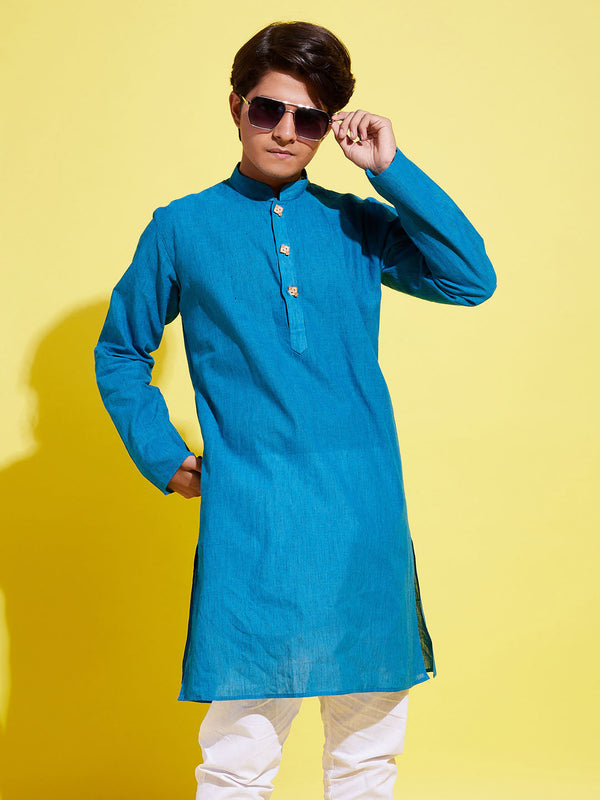 Jashvi Boy's Light Blue Cotton Kurta