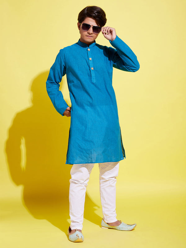 Jashvi Boy's Light Blue Cotton Kurta and Pyjama Set