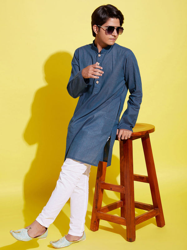 Jashvi Boy's Blue Cotton Kurta