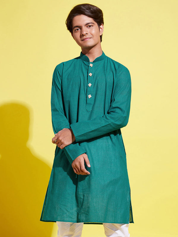 Jashvi Boy's Green Cotton Kurta