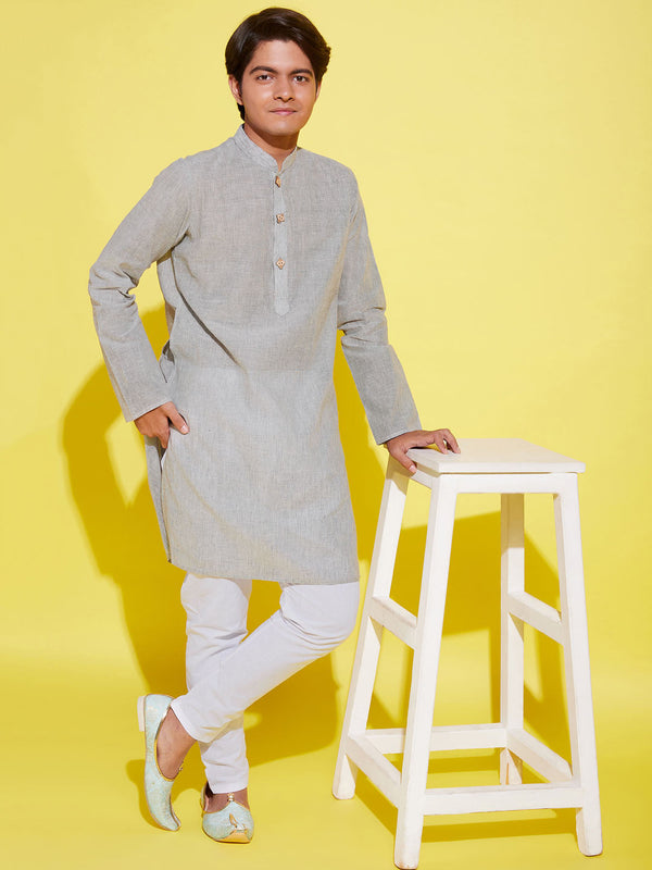 Jashvi Boy's Grey Cotton Kurta