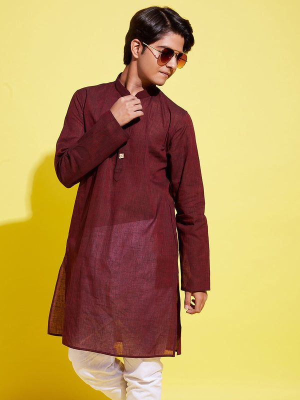 Jashvi Boy's Maroon Cotton Kurta