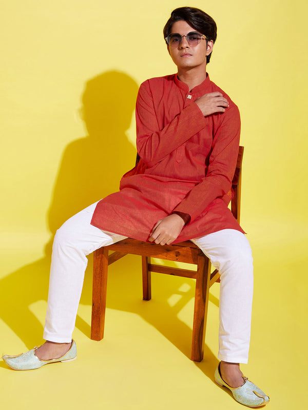 Jashvi Boy's Red Cotton Kurta