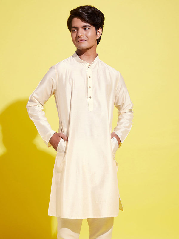 Jashvi Boys Cream Solid Kurta