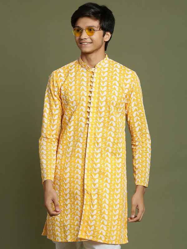 Jashvi Boys' Orange Chaikankari Kurta