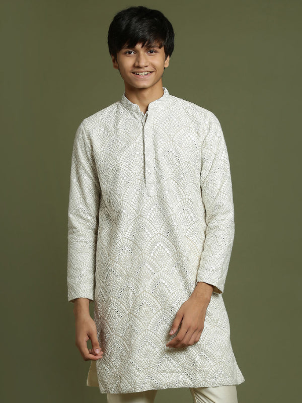 Jashvi Boys Grey Color Embroidered Kurta