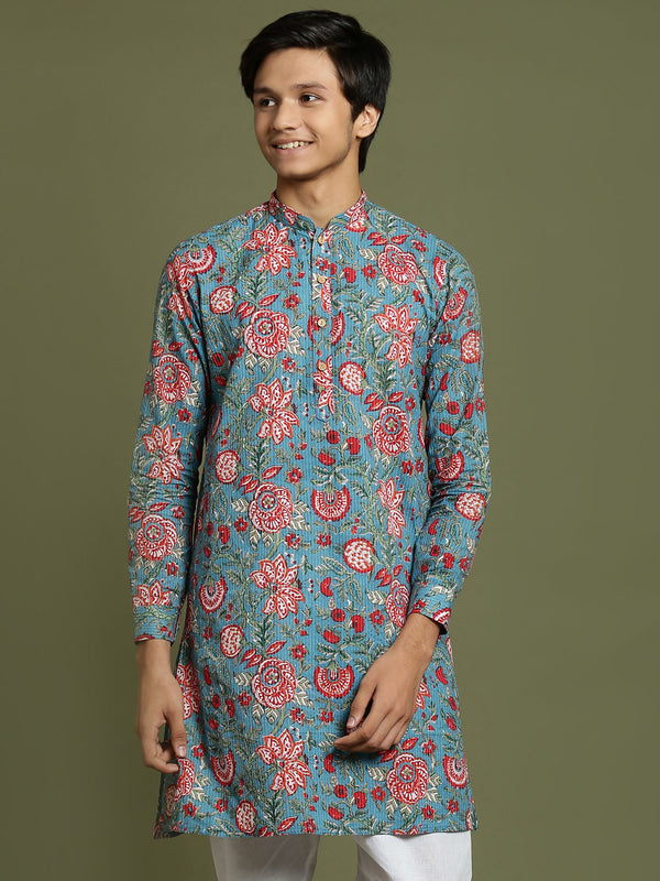 Jashvi Boys Kalamkari Print Kantha stitch Kurta