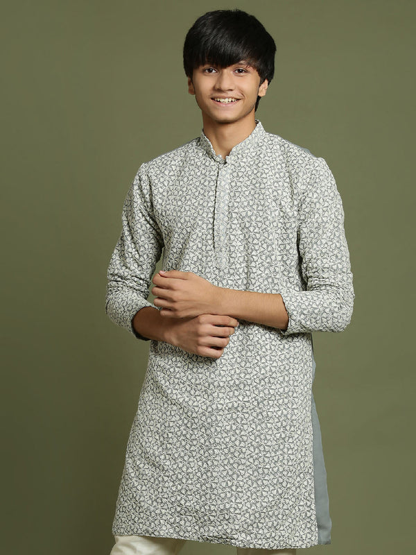 Jashvi Boys' Grey Georgette Chikankari