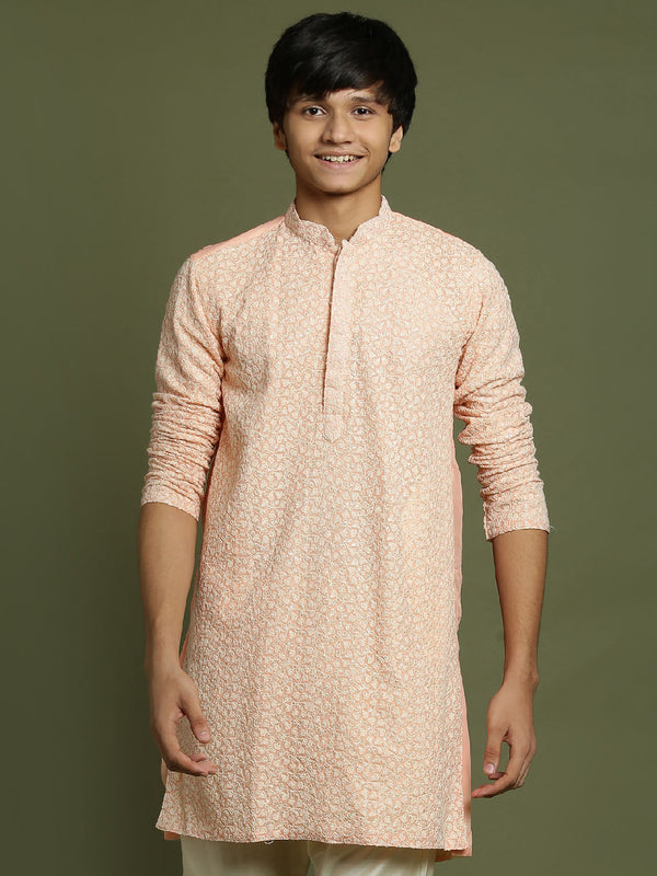 Jashvi Boys' Pink Georgette Chikankari