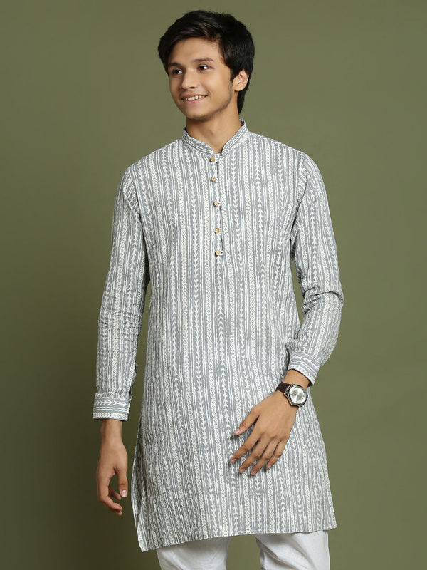 Jashvi Boys' Grey Woven Kurta