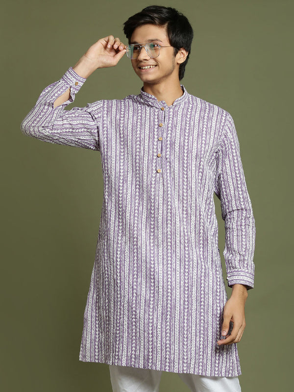 Jashvi Boys' Purple Woven Kurta