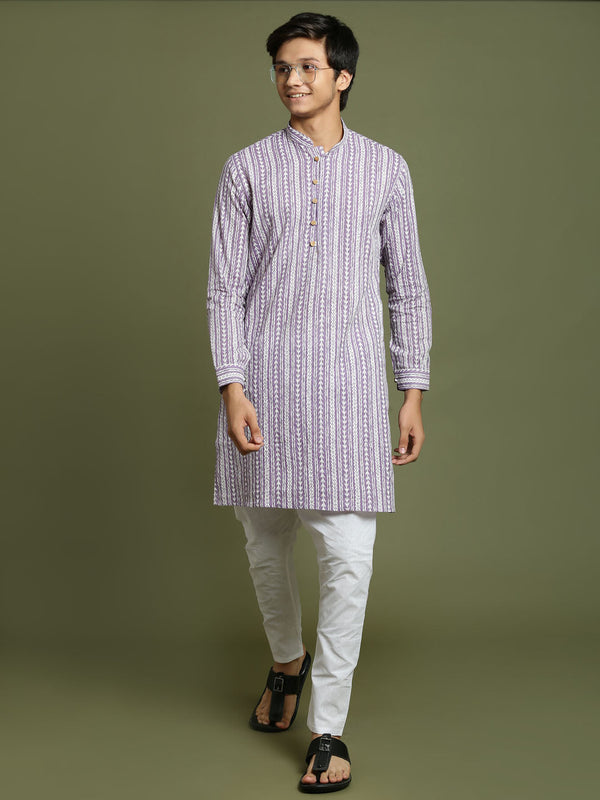 YUVA BY Jashvi Boys' Purple Woven Kurta With White Pyjama Set