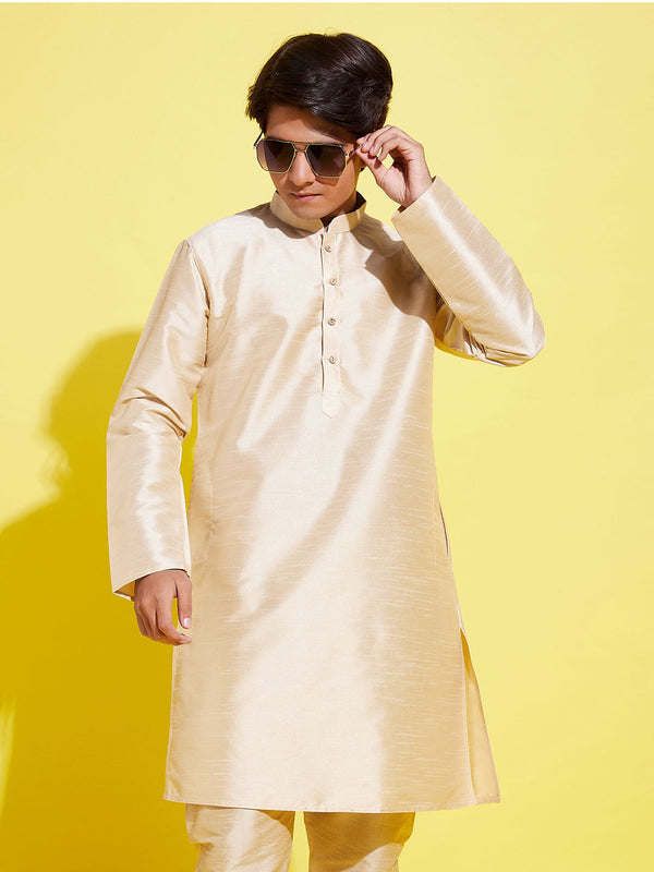 Jashvi Boys' Gold Silk Blend Kurta