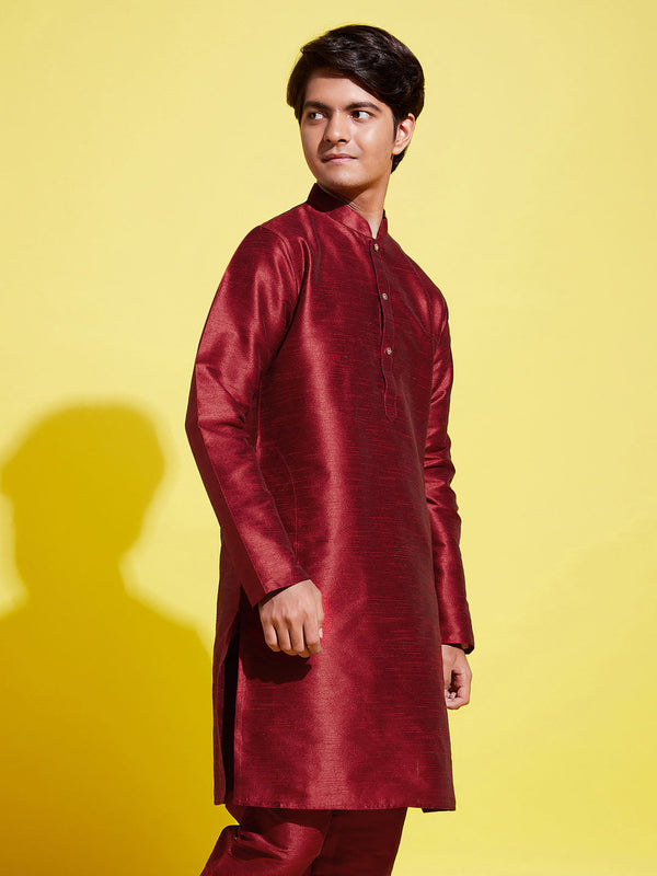 Jashvi Boys' Maroon Silk Blend Kurta