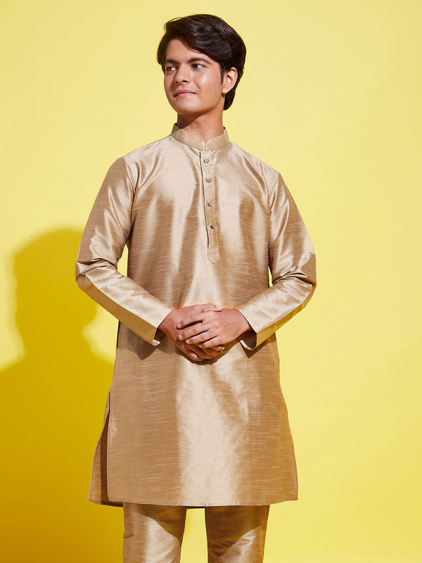 Jashvi Boys' Rose Gold Silk Blend Kurta