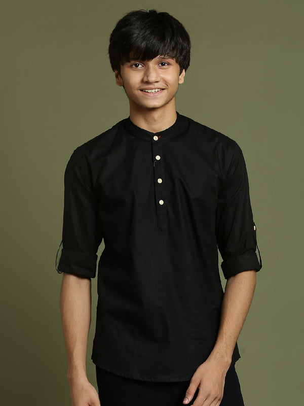 Jashvi Boys Black Short Kurta