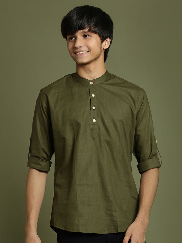 Jashvi Boys Mint Green Short Kurta