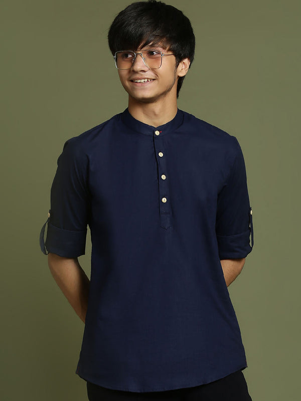 Jashvi Boys Navy Blue Short Kurta