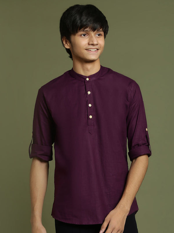 Jashvi Boys Purple Short Kurta