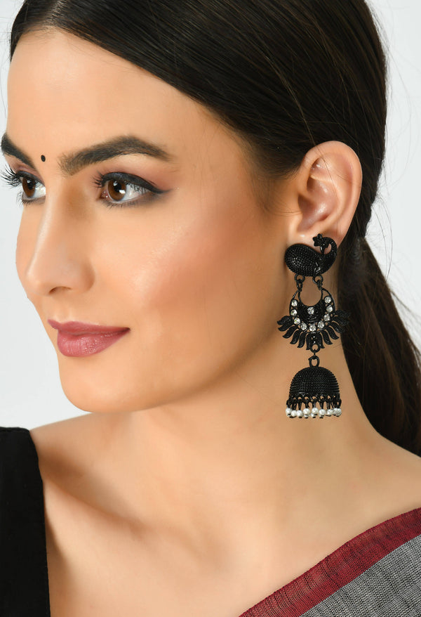 Kamal Johar Black color Peacock Earrings Jhumka Jker_122