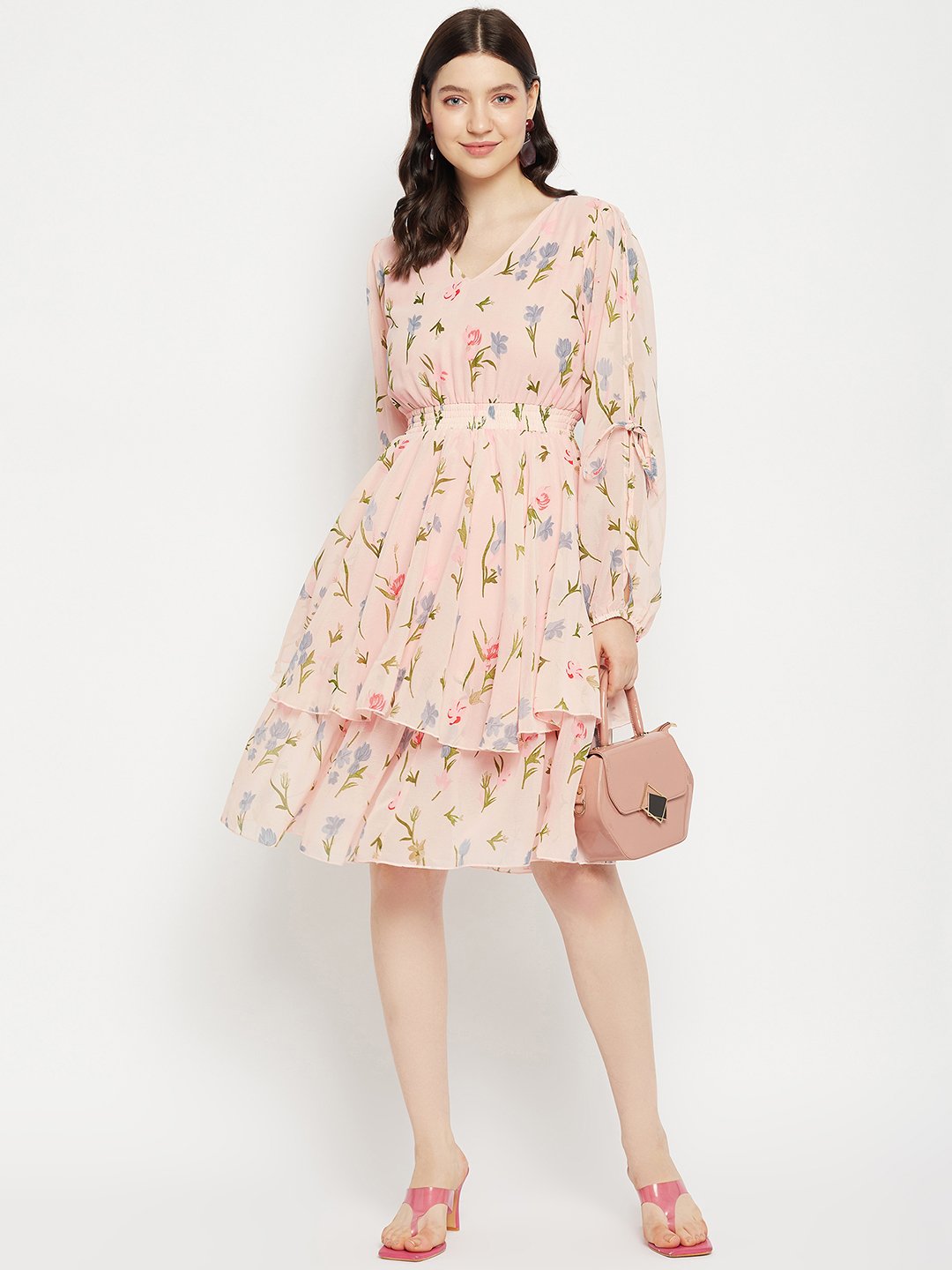 Women's Printed Floral Tiered Dress -  BitterLime