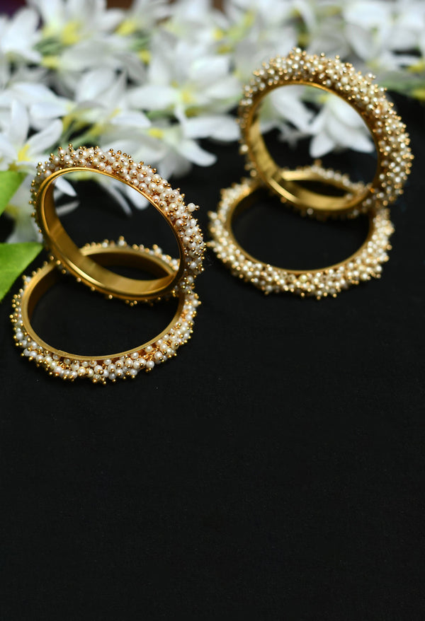 Johar Kamal Gold-Plated Set of 4 Pearls Studded Bangles Jkbangles_013