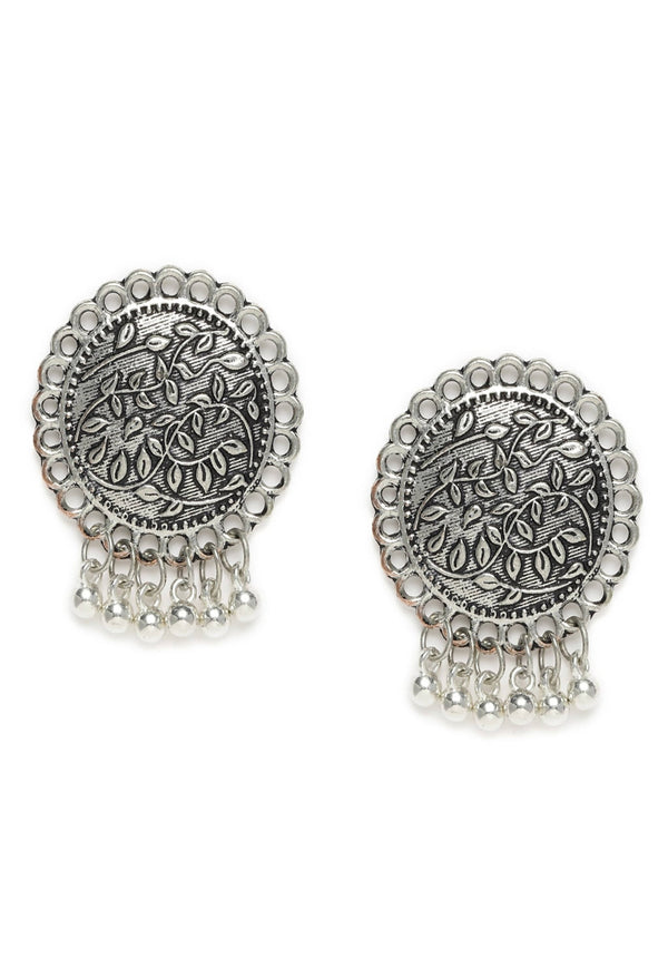 Indiakreations Oxidised Silver Plated Stud Earrings Jker_102