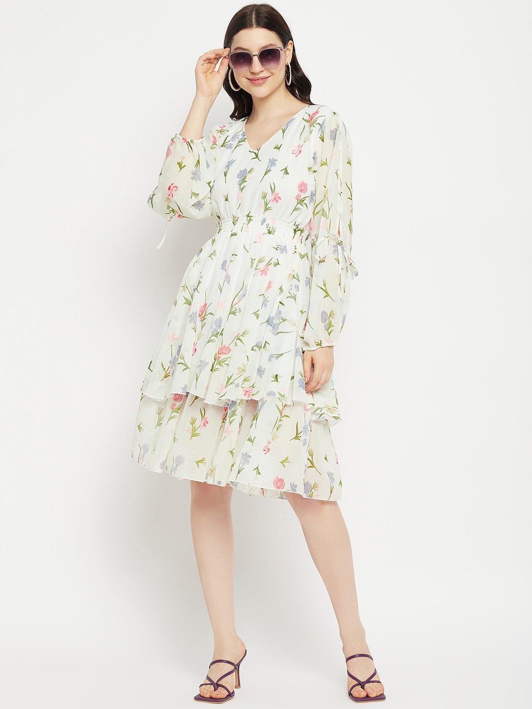 Women's Printed Floral Tiered Dress -  BitterLime