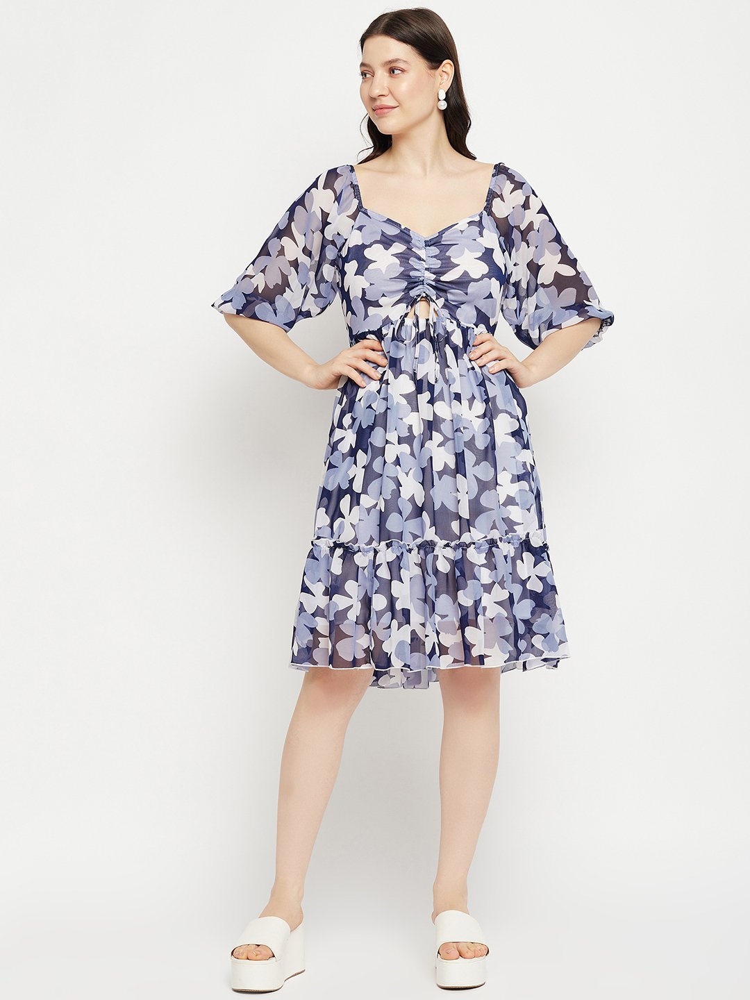 Women's Printed Ruched String - Tie Dress -  BitterLime