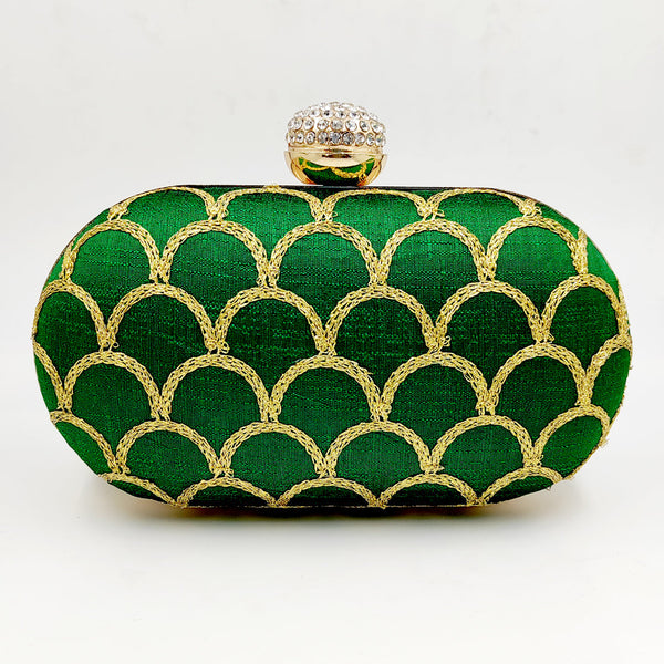 Women's Green Color Ethnique Evening Clutch Bag - VASTANS