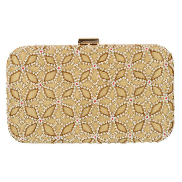 Women's Gold Color Adorn Embroidered & Embelished Party Clutch - VASTANS