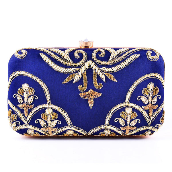 Women's Blue Color Adorn Embroidered & Embelished Party Clutch - VASTANS