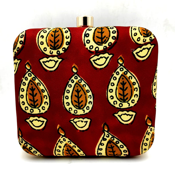 Women's Brown Color Ethnique Printed Clutch Bag - VASTANS