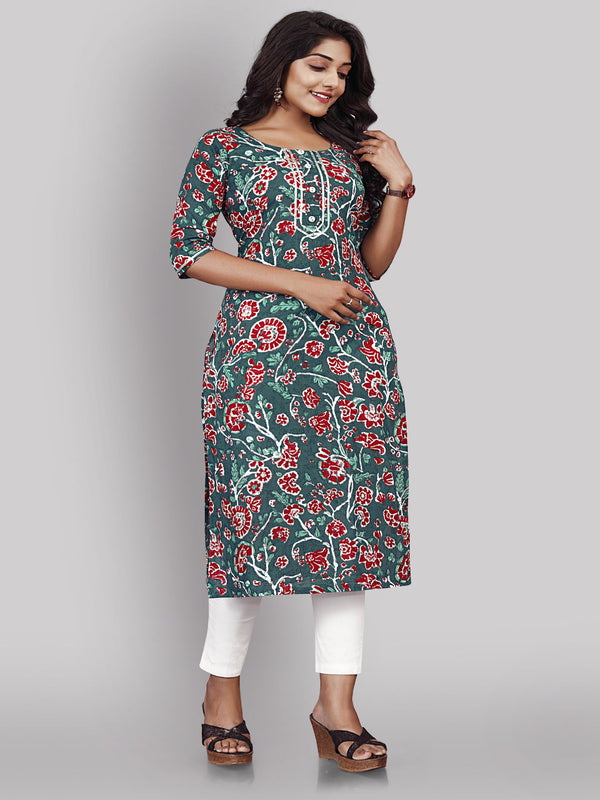 Women's Grey Flower Print Kurta - Dwija Fashion